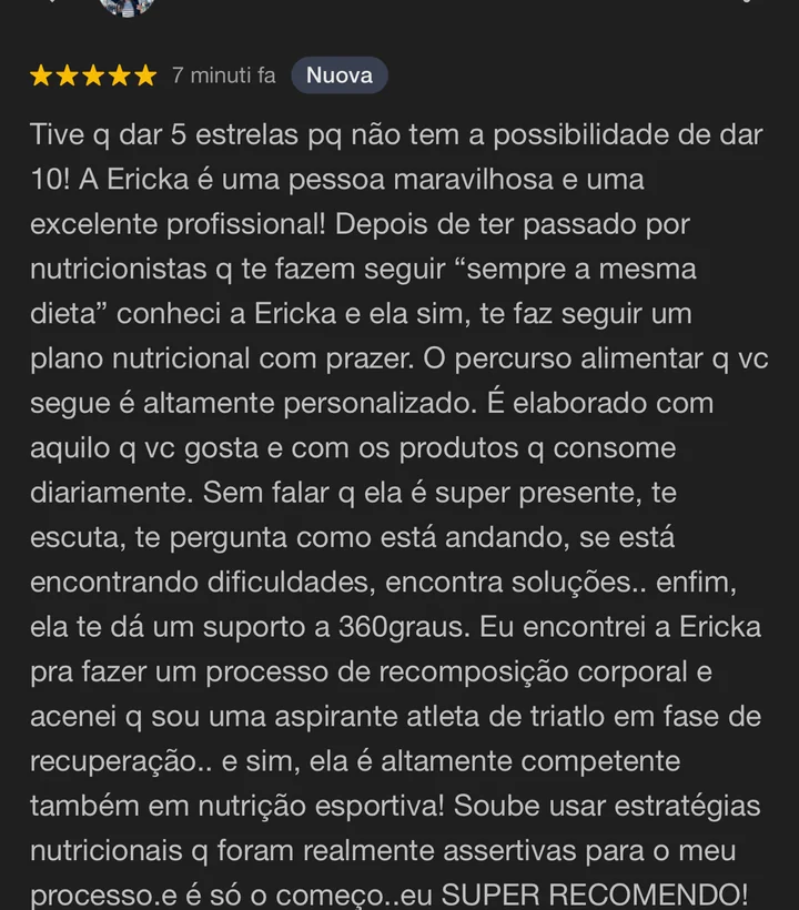Avaliação 5 estrelas de uma paciente